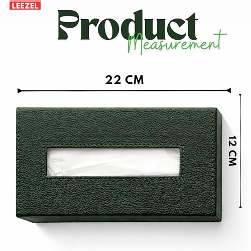 Image of LEEZEL| Tissue Box Holder with 100 Pulls Cotton Rags Tissue | Handcrafted Fine Leather - Like Finish | for Gifting, Office Desks, Cars & Home Decor | Durable & Water Resistant. (Military Green)