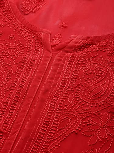 Image of Ada Hand Embroidered Lucknowi Chikankari Viscose Georgette Kurta Kurti for Women A411185