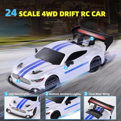 Image of Bestie toys Remote ControlledCar 25+km /h 1 /24 RC Drift Car 4WD High Speed Racing Car Playtime Cool LED Lights Replaceable Tyres Rechargeable Children's Gift
