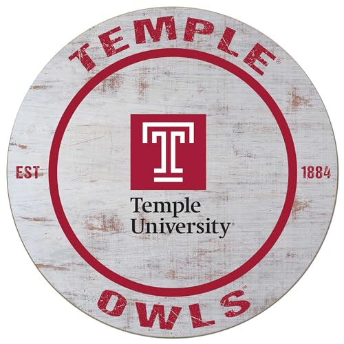 KH Sports Fan Temple Owls Weathered Circle Sign, 20x20 Inches, Owls Decor for Dorm Room, Fan Cave, Living Room; Display Your Team Spirit with This Temple Owls Wall Art