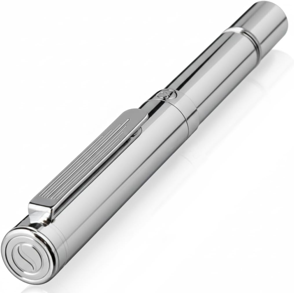 Scriveiner Rollerball Silver Chrome EDC Luxury pen Heavy Pocket Pen with Chrome Finish Nice Writing Gift for Men and Women Refill Office Set