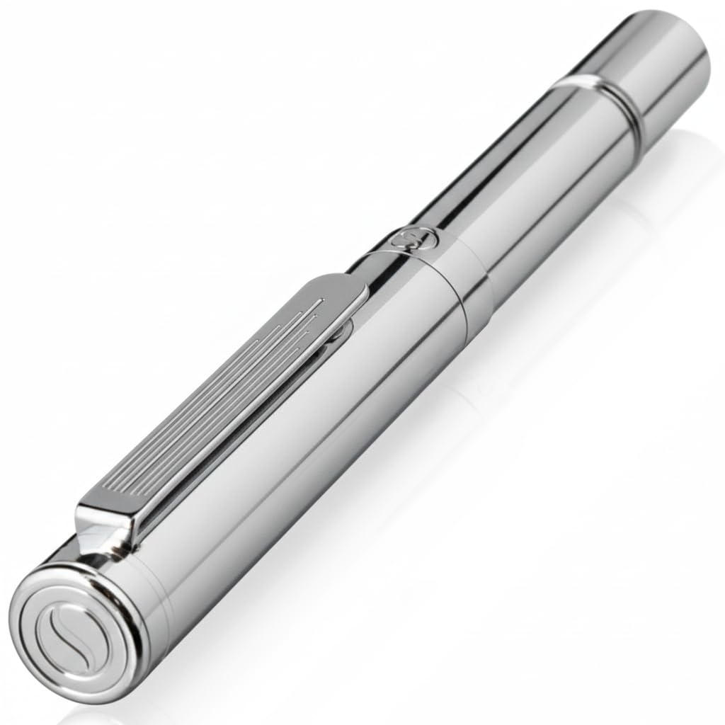 Scriveiner Silver Chrome Rollerball - Award-Winning Luxury Heavy Pocket Pen With German Schmidt Refill - Best EDC Writing Gift Set for Men & Women - Designer Office Fancy Pen