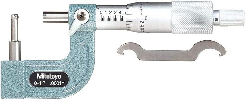 Mitutoyo 115-313, 0-1" X .0001" .185" Dia. Spherical Anvil Tube Micrometer, Ratchet, Silver