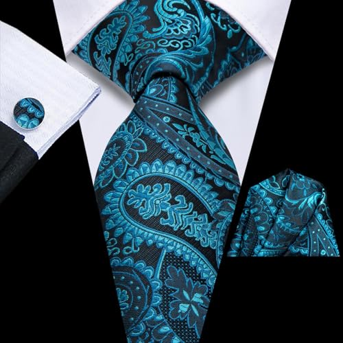 Image of Dubulle Mens Tie Set Solid Paisley Silk Striped Necktie for Men with Cufflinks Tie and Pocket Square