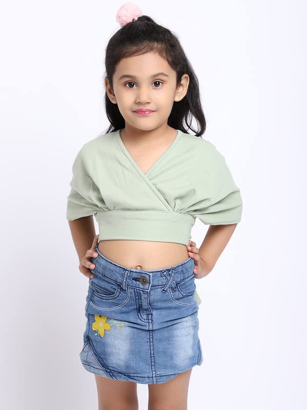 Image of ELEVANTO Crop top for Kids|V Neck Open Back Trendy Backless Crop top for Girls Crop top|Short Sleeve Summer Crop top for Girls-E24