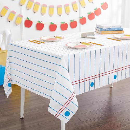Image of NatNarr 3 Pack Notebook Paper Plastic Tablecloths, 54 x 108 Inch Back to School Party Decoration Disposable Table Cloth for Rectangle Tables School Theme Table Cover for Classroom Party Supplies