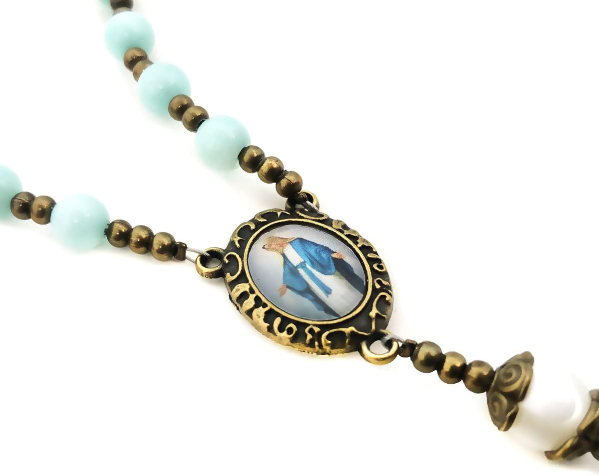 Our Lady of Grace Blue Sponge Quartz and Mother of Pearl Rosary - Image 3