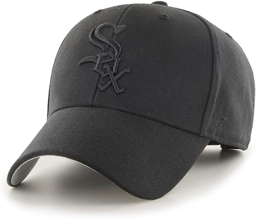 '47 MLB Black/Black MVP Adjustable Hat, Adult One Size Fits All (US, Alpha, One Size, Chicago White Sox)