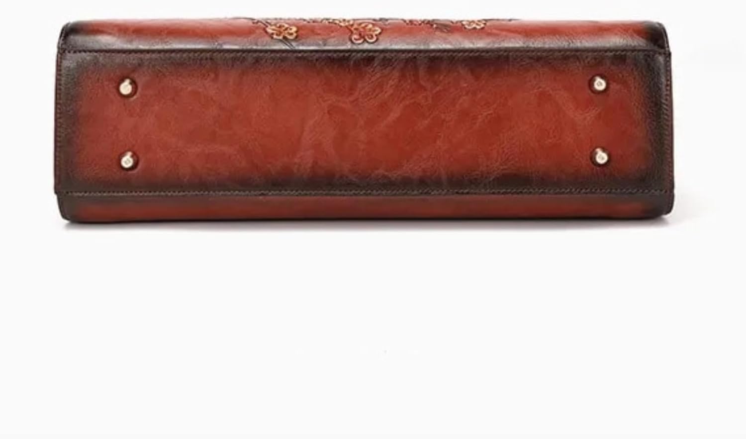 Vintage Leather Laptop Breifcase Bag for Women 14 Inch Crossbody Travel Bag Floral Brown for Office/Work/Travel