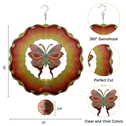 Butterfly Wind Spinner 12 Inch 3D Stainless Steel Wind Sculpture Hanging Wind Spinner For Outdoor & Indoor Decorations Butterfly Art Ornament Wind Spinners For Yard And Garden #TOP1