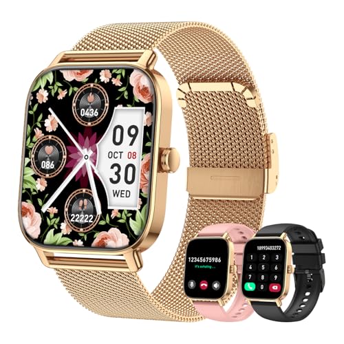 Smart Watch for Women Fitness Tracker: Gold Make Answer Call Waterproof Running Smartwatch Android Phone iPhone Samsung Compatible Digital Mens Watches Pedometer Step Tracker Heart Rate Monitor