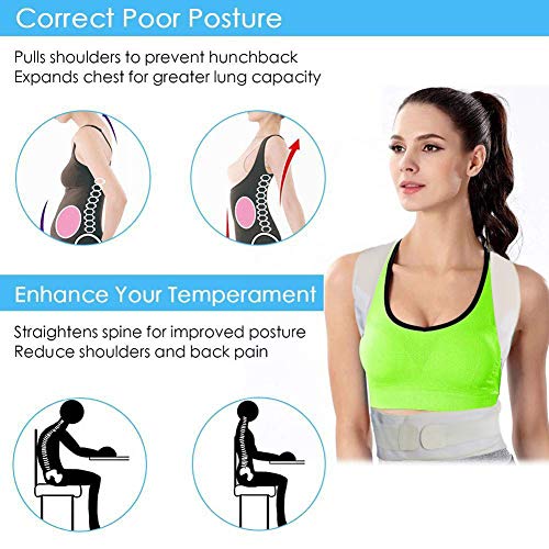 Thoracic Back Brace Posture Corrector - Magnetic Support for Neck Shoulder Upper and Lower Back Pain Relief - Perfect Posture Brace for Cervical Lumbar Spine - Fully Adjustable Belt (Beige, Medium)