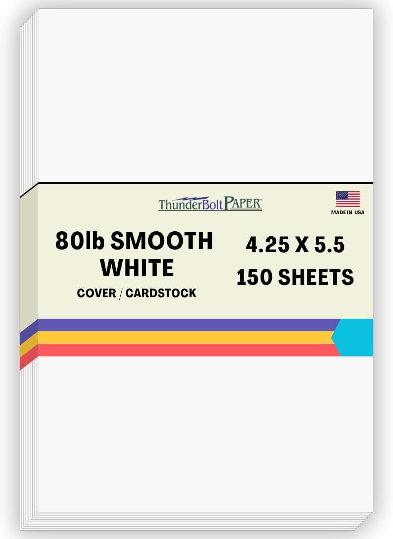 150 Bright White Smooth 80# Card Paper Sheets -4.25" X 5.5" (4.25X5.5 Inches) Quarter Letter Size - 80 lb/Pound Cover Weight - Quality Paper for Consistency in Print as a Result of The Smooth Finish