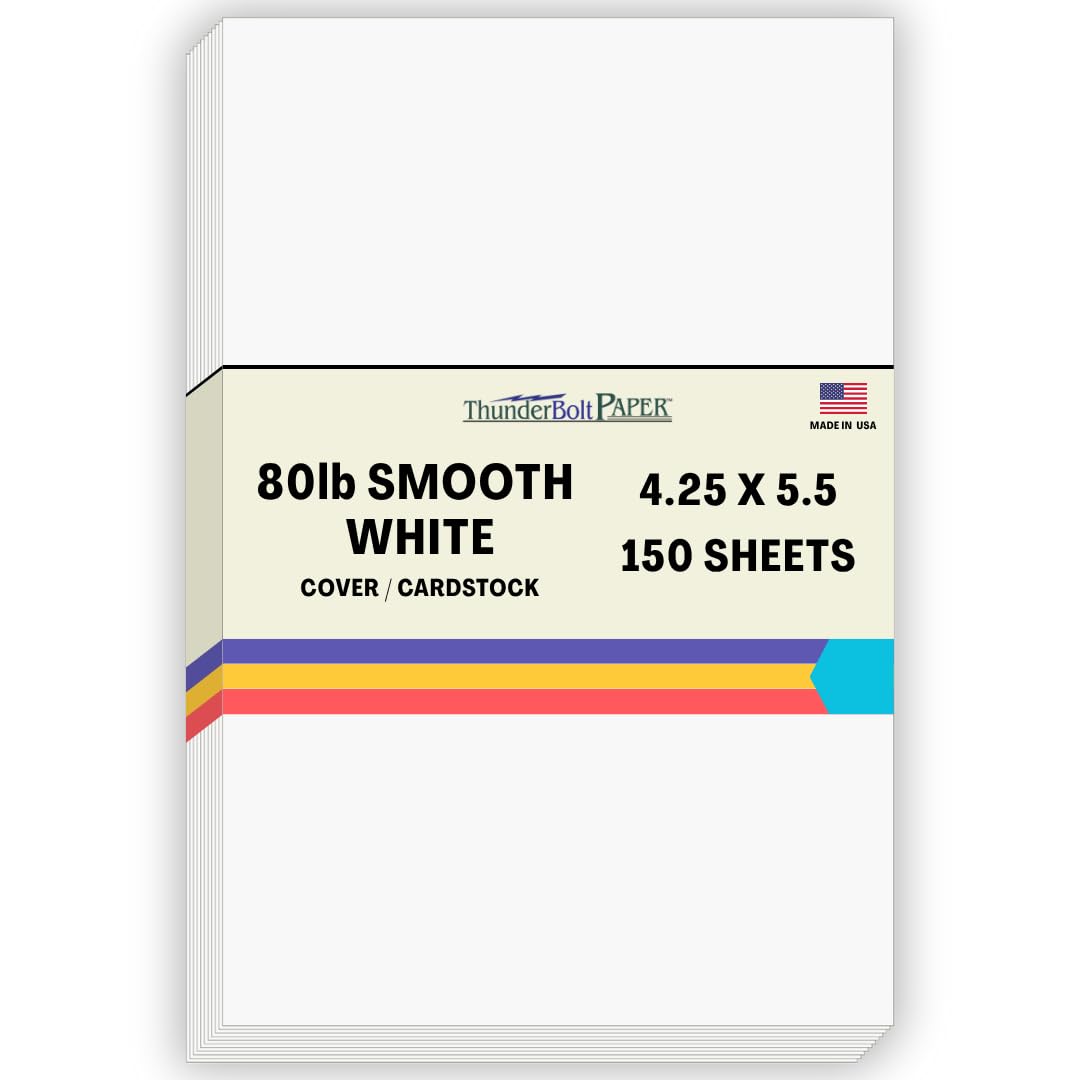 150 Bright White Smooth 80# Card Paper Sheets -4.25