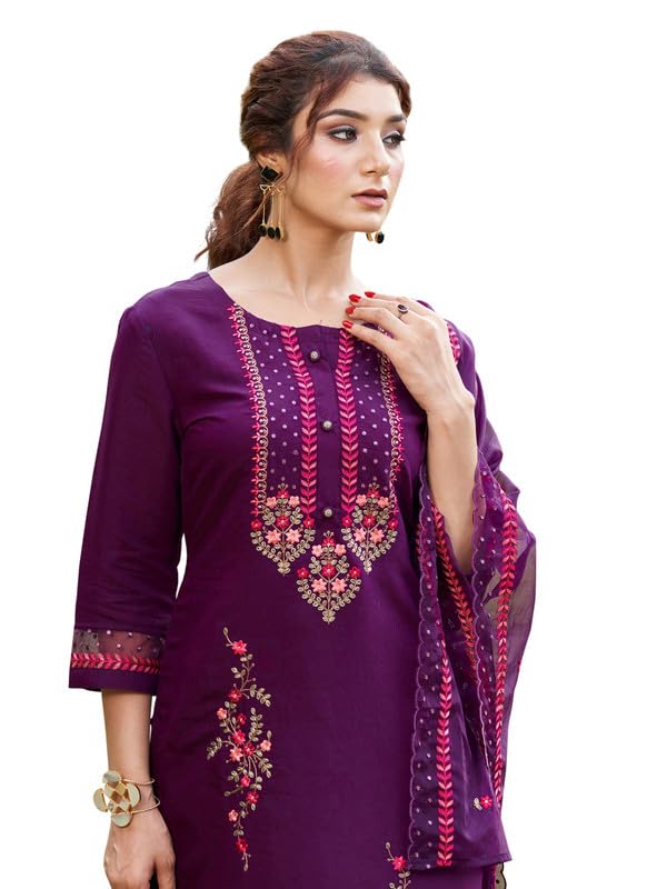 Image of INDO ERA Women Silk Blend Kurta Trouser With Dupatta Set