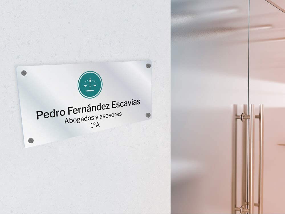 Oedim Placas Personalizadas Rotuladas Fabricadas en metacrilato | 43 x 30 cm | Forma Rectangular | Resistente y Económico | Incluye 4 Embellecedores