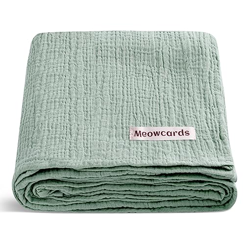 Image of meowcards Muslin Swaddle Blankets for Baby, Unisex Baby Boys Girls Essentials, Large 47 x 47 inches, Boho Receiving Blankets Newborn Registry Must Haves (Sage, Simple)