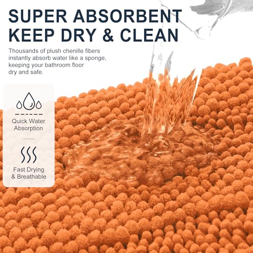 Image of Smiry Thick Chenille Bathroom Runner Rugs 44x24, Extra Absorbent Striped Bath Mat, Machine Washable, Rubber Backing, Long Bath Rugs for Bathroom, Tub & Shower, Home Decor Accessories, Clay