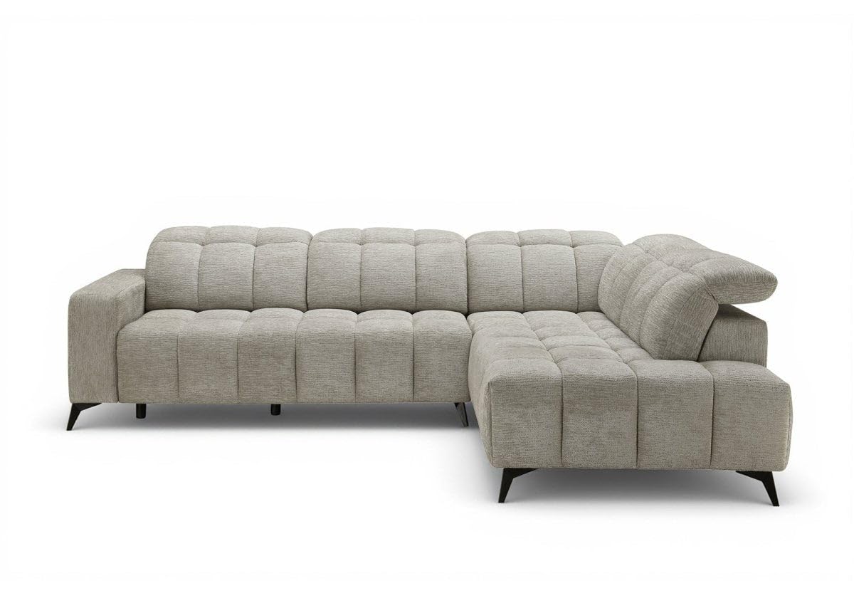 Canapé d'angle relax électrique en velours chiné beige ALVAR - Angle droit