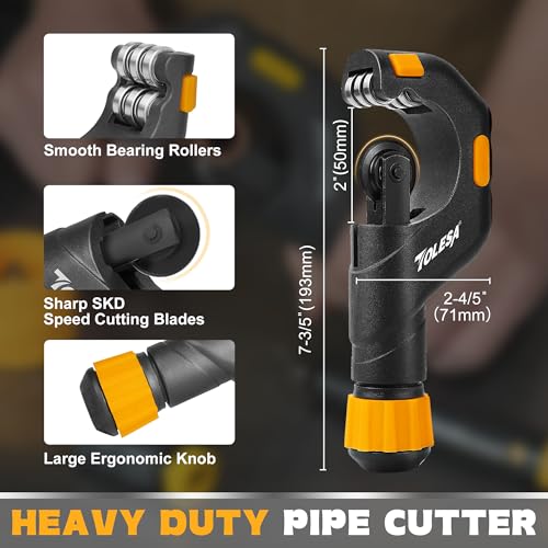 Image of TOLESA Pipe Cutter Tool 1 /8''-2'', Heavy Duty Mini Copper Pipe Cutters With Deburring Tools Pipe Reamer, Speed Cutting Tubing Cutter For Copper, Aluminum, PVC, Thin Stainless Steel Pipe