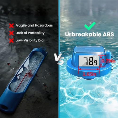 Image of Pool Thermometer Floating, Digital Swimming Pool Thermometer, IPX8 Waterproof with Double Sided Display for Pond, Hot Tub, Aquarium (Light Blue, Battery Powered)