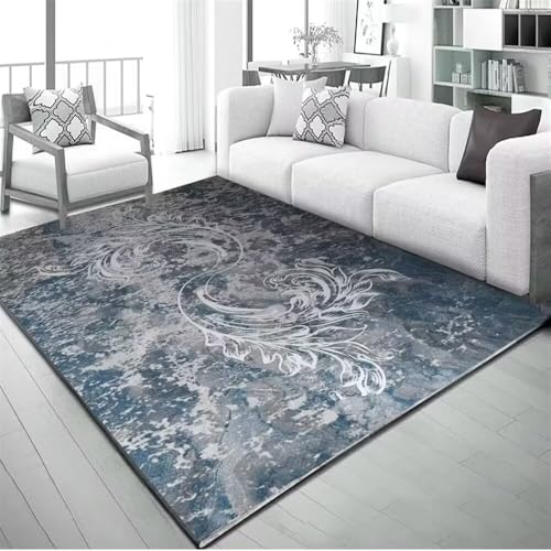 Tapis floral abstrait bleu anti-tache solution pour salon propre - 2