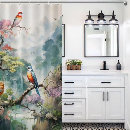 Rideau de douche oiseaux et fleurs en polyester étanche de qualité supérieure - 5