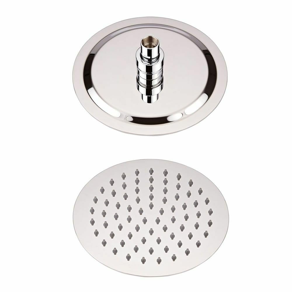 Schläfer 134800 | Rondo- Soffione Doccia Tondo 20cm Ultra Sottile in Acciaio Inox a Pioggia Anticalcare Alta Pressione, Snodo Regolabile Universale G 1/2, Cromo, Argento