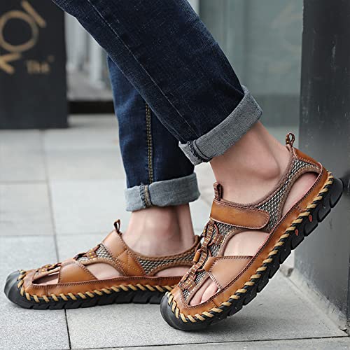 Optigard Men's Genuine Leather Hand Stitching Fisherman Sandals,Outdoor Casual Closed Toe Breathable Hiking Sandals Sport Walking Water Shoes2