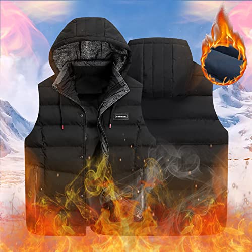 Men's Hooded Puffer Vest Winter Thicken Warm Sleeveless Jackets Full Zipper Casual Slim Fit Lightweight Outdoor Waistcoat #TOP1