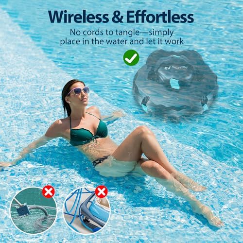 Redroad Cordless Robotic Pool Cleaner, Automatic Pool Vacuum Lasts 150Mins, Powerful Suction, Self-Parking, Maximum Climbing Angle 18 Degrees, Lightweight for Above/Inground Pools Up to 1200 Sq.Ft
