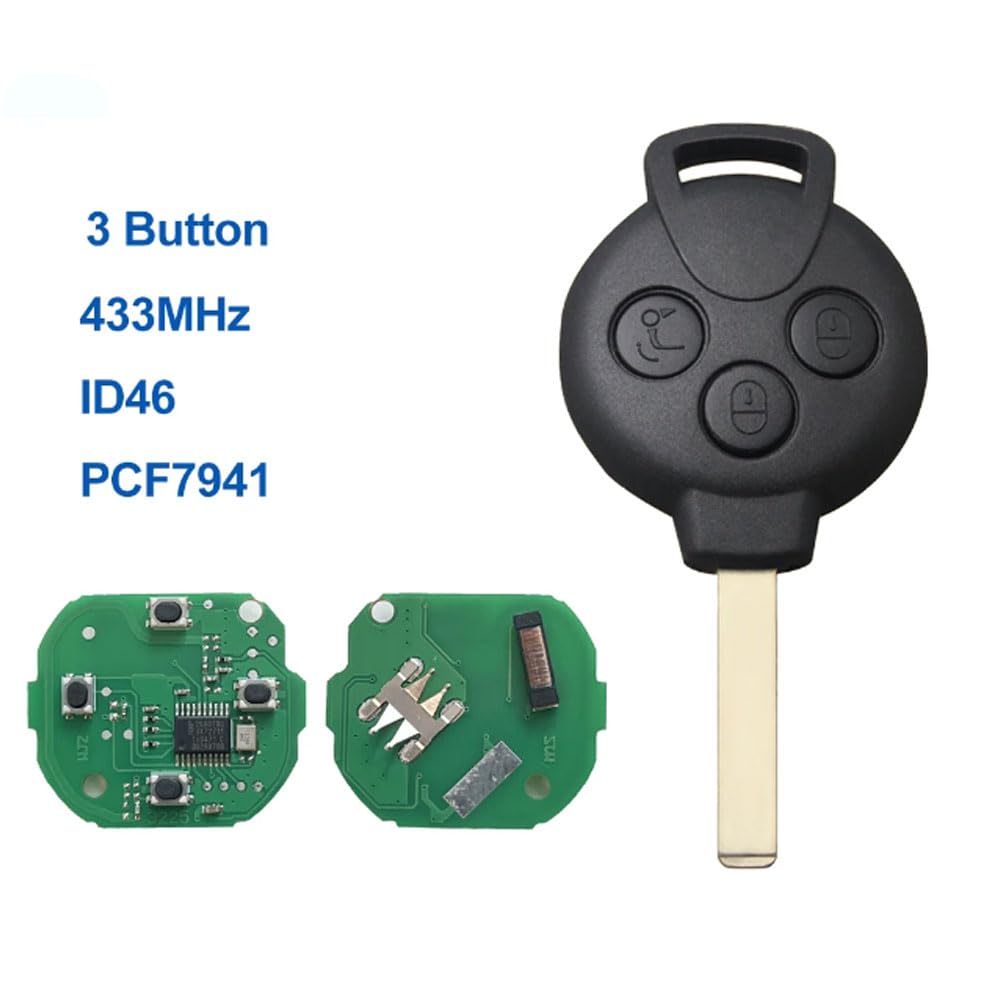 Per Mercedes Benz Smart Smart Fortwo 451 2007 2008 2009 2010 2011 2012 2013 Chiave remota per auto 3 pulsanti ID46 Chip 433Mhz