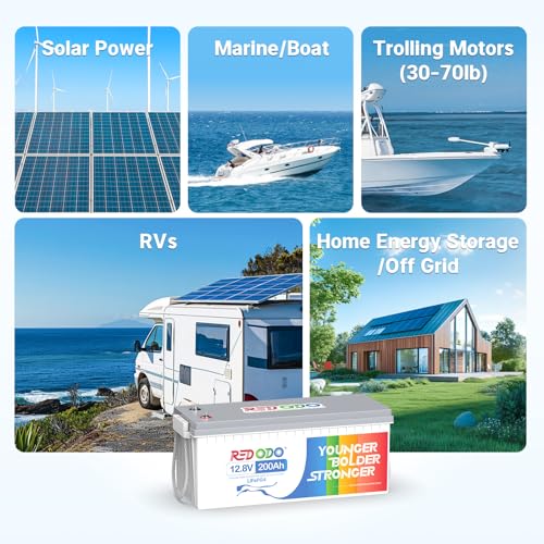 Image of Redodo 12V 200Ah LiFePO4 Battery Lithium Battery with 100A BMS, Rechargeable 4000-15000 Deep Cycles & 10-Year Lifetime, Perfect for RV, Camping, Boats, Trolling Motor, Solar Home System, etc.