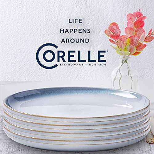 Corelle Stoneware 4-Piece Ceramic 10.5" Dinnerware Plate Set, High Edge Raised Rim Flat Dishes, Modern Rustic Handcrafted Artisanal Double Bead Glaze, Nordic Blue - Image 7