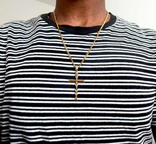 18K Gold Chain Style Cross Pendant Necklace Solid Clasp for Men, Husband Thin for Charms Miami Cuban Link Diamond Cut Religious Beveled Edge4