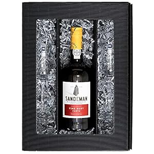 Geschenkset: Sandeman Ruby Portwein (0,75 l) mit 2 Portwein-Gläsern