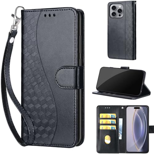 Étui portefeuille iPhone 16 Pro Max avec support vidéo et porte-cartes en cuir synthétique