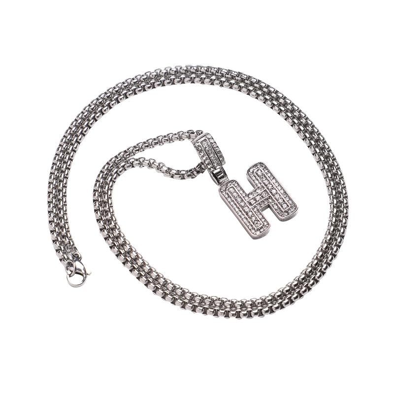 French Accent Mens Embellished H Alphabet Pendant With Chain For Casual Wear | Silver Colour | Alloy Material | Slip On Closure | Artificial Stone Necklace | Fashion Necklace For Man & Boys (B0CNK7CBMD) Amazon Price History, Amazon Price Tracker