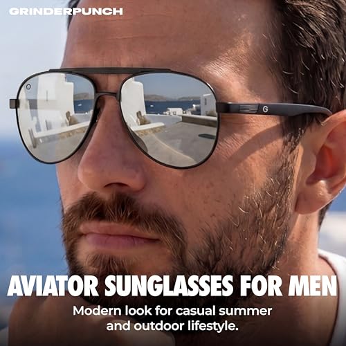 Image of grinderPUNCH Polarized Aviator Sunglasses Men Women Retro Vintage Square Pilot Sun Glasses UV400 Protection