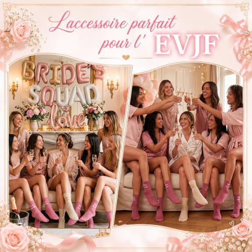 Geyoga 6 Paires Chaussettes Paillettes pour Team Mariée, Accessoire EVJF – vue 4