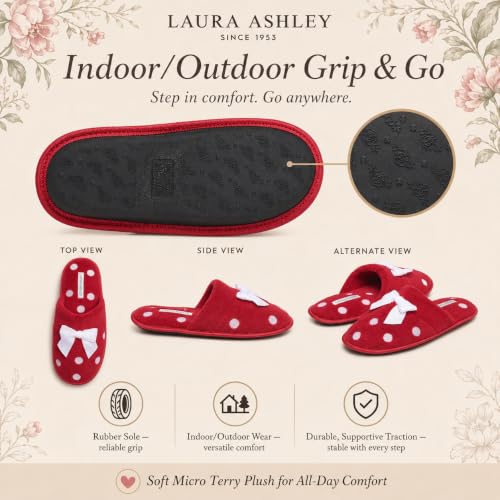 Image of Laura Ashley Ladies Embroidered Soft Terry Plush Scuff Slipper