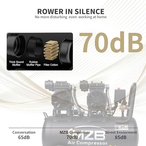 Image of 13.2 Gallon Ultra Quiet Air Compressor 115PSI Steel Tanks 70dB Noise Level Oil Free Air Compressor