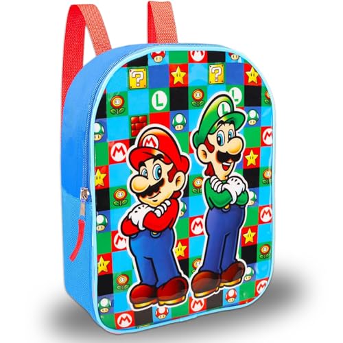 Super Mario Bros Mini Backpack and Lunch Box Set - Bundle with 11" Mario Backpack, Lunch Bag, Stickers, Bottle, More | Luigi School Supplies for Kids2