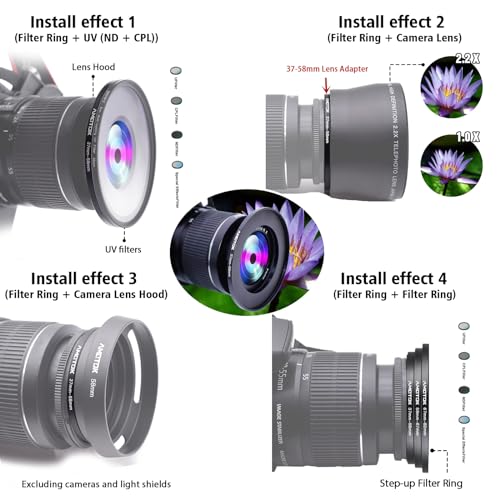 Adaptador de lente de 37 mm a 58 mm, anillo adaptador de aumento de filtro, compatible con todos los accesorios de filtro de 58 mm miniatura 6