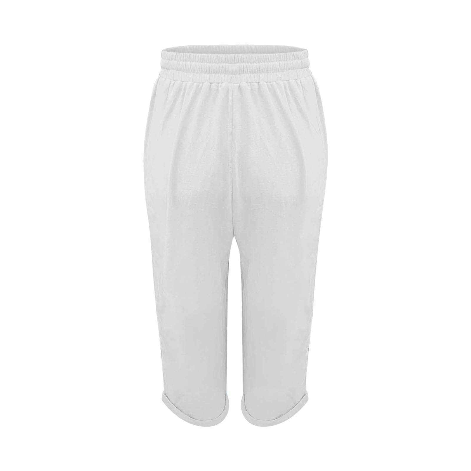 Pantaloni estivi da donna, leggeri, 7/8, in lino, a gamba dritta, con elastico, in tinta unita, per il tempo libero, per viaggi, vita quotidiana e relax