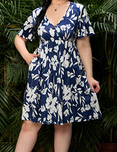 Image of ShopWonder Plus Size Dress Women's V Neck A-Line Knee Length Wrap Swing Dresses Plus Size A Line Party Mini Dress