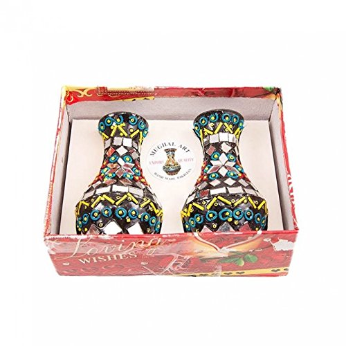 Vase Set of 2 Shisha Moti Craft Table top Decorative Accent I Beads and Mirror Work I Handmade with Mirror Mosaics and All Sorts of Interesting Beads I Pakistani Artisan Design I Pakistani décor