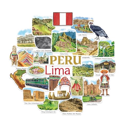 Navy Peony Autocollants de Voyage Sacré Pérou (28 pcs) – Aquarelle, Machu Picchu, Lima, Décorations à Thème Péruvien pour Journaux, Albums, Bagages