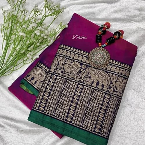 Image of Narayanpet Pure Cotton Avani Border Saree for Women with Running Blouse | Tassels | Traditional Woven Solid Design | Handloom Weave