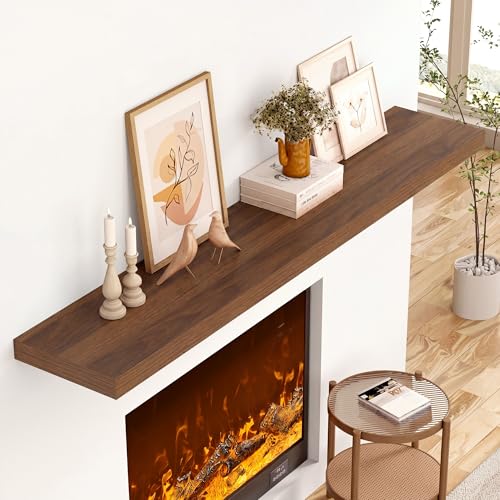 Image of 48 Inch Floating Shelves, 12 Inch Deep Floating Shelves for Wall, Extra Deeper & Thicker Wooden Wall Shelf with Invisible Brackets, Shelf for Bedroom Living Room Home Decor(Walnut, Set of 2)